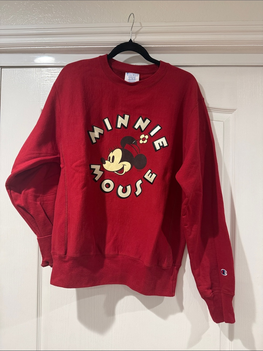 Champion Red Minnie Mouse Graphic Crewneck Sweatshirt